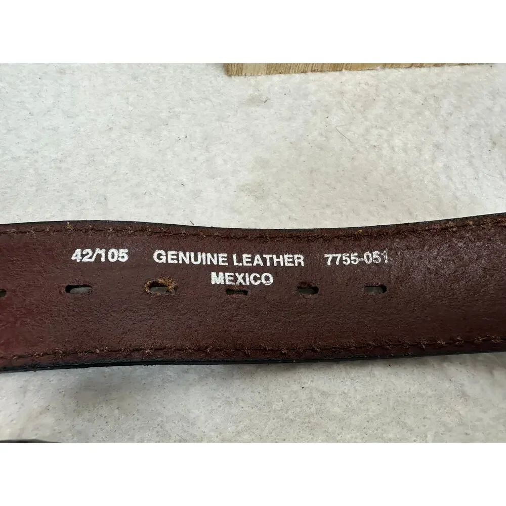 Western Brown Leather Belt Tooled Basketweave Embroidered Keeps & Conchos SZ 42